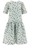 Ganni Floral Printed Organza Jacquard Open-back Midi Dress In Grey