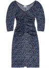 Ganni Gathered Satin Midi Dress In Multicolor