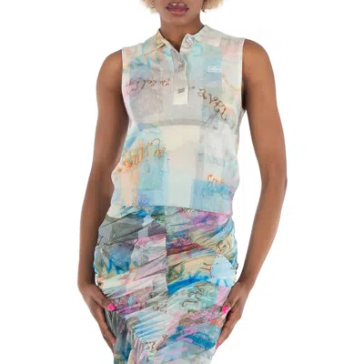 GANNI GANNI ABSTRACT PRINT CASHMERE SLEEVELESS POLO
