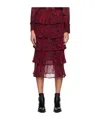 Ganni Abstract Ruffled Midi Skirt In Red