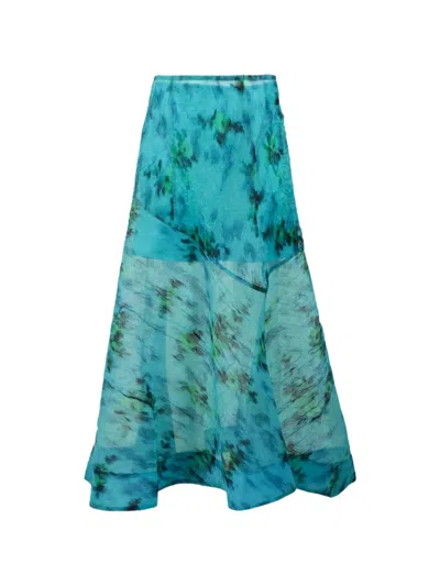 Ganni Abstract-pattern Organza Maxi Skirt In Blue