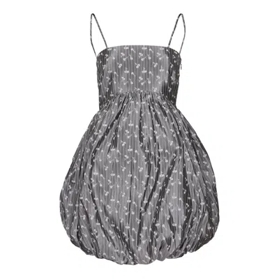 Ganni Floral Jacquard Striped Mini Dress In Smoked Pearl