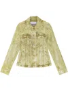 Ganni Yellow Foil Overdyed Denim Fitted Blazer In Grün