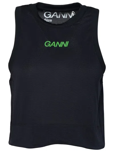 Ganni 'active' Black Recycled Polyester Blend Top