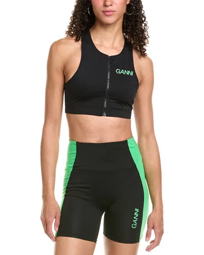 Ganni Active Racerback Zipper Top In Black