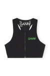 Ganni Logo-print Zip-up Top In Black