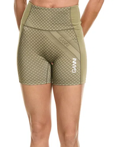 Ganni Logo-print Performance Shorts In Green