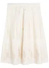Ganni Ada Embroidered Cotton And Silk-blend Midi Skirt In Neutral