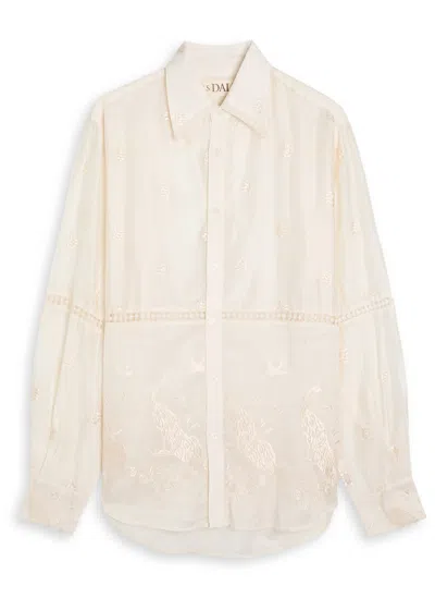 Ganni Ada Embroidered Cotton-blend Shirt In Neutral