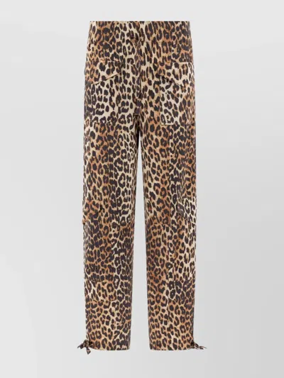 Ganni Washed Cotton Canvas Drawstring Pants In Almond Milk In Animalier