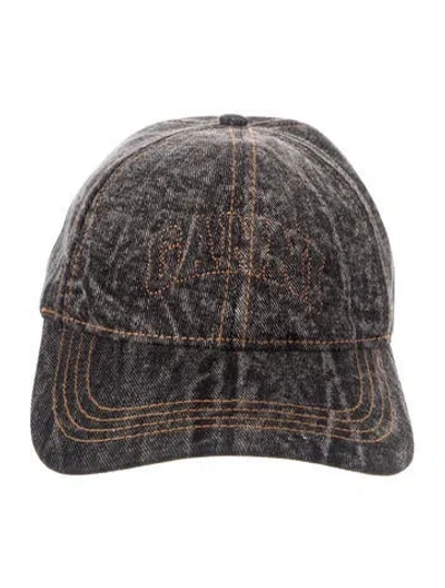 Pre-owned Ganni Adjustable Embroidered Baseball Hat W/tags In Black/orange
