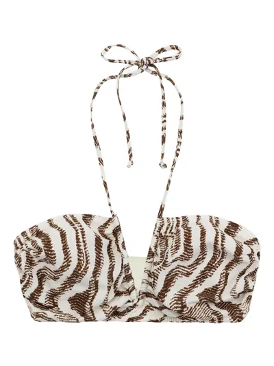 Ganni Adjustable Tieband Patterned Bikini Top In Multi