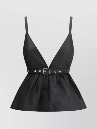 Ganni Duchess Top With Adjustable Straps And Eyelet Detailing In Black