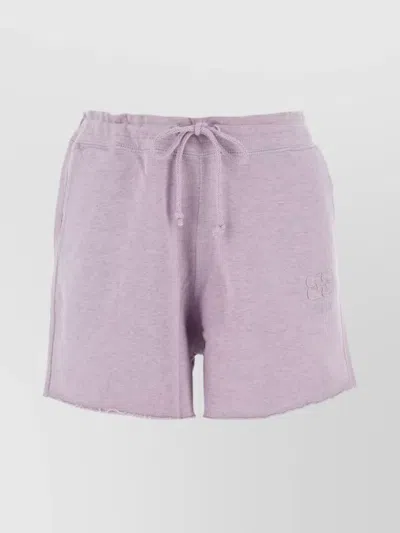 Ganni Adjustable Waistband Cotton Shorts In Purple