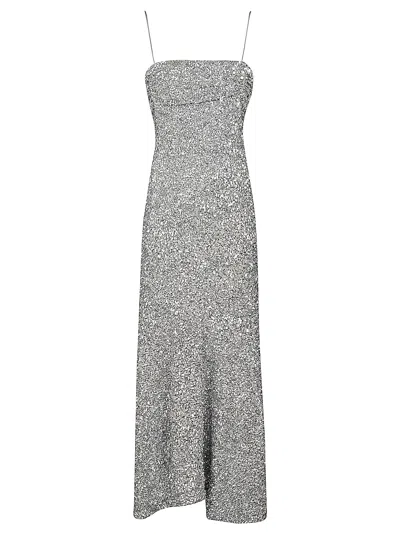Ganni All-over Metallic Embellished Dress In Ochre