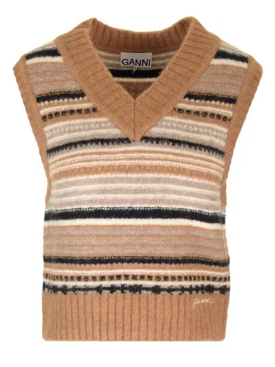 Ganni Alpaca And Merino Vest In Beige