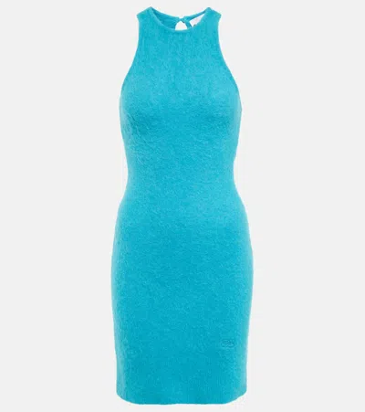 Ganni Alpaca And Wool-blend Minidress In Blue