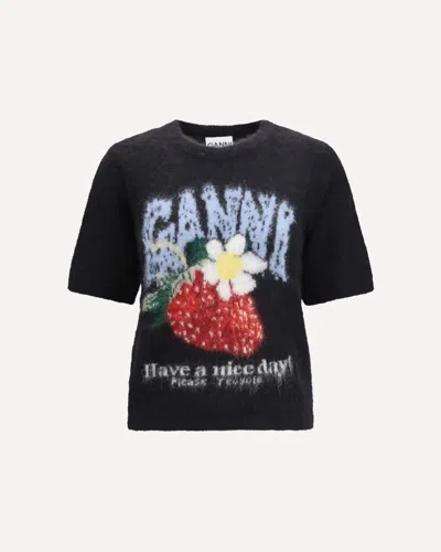Ganni Alpaca And Wool-blend T-shirt In Black