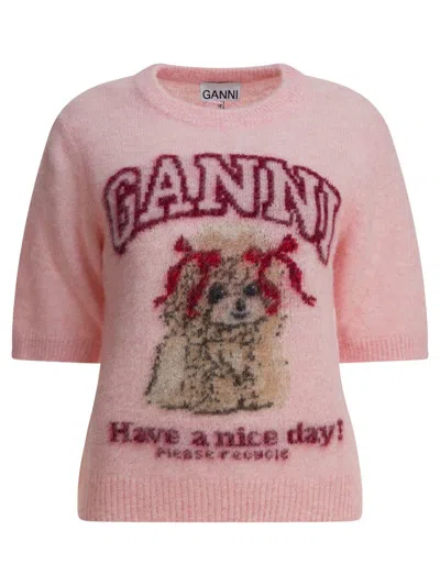 Ganni Alpaca Blend Crewneck Sweater Knitwear Pink