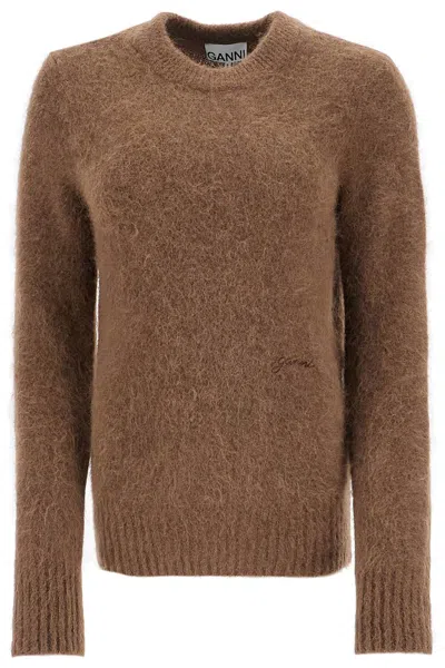 Ganni Alpaca Blend Pullover In Brown