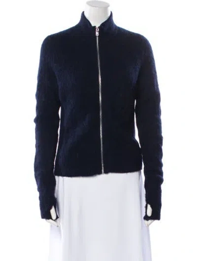 Pre-owned Ganni Alpaca Bomber Jacket In Blue