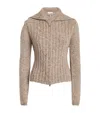 Ganni Womens Safari High-neck Brushed-texture Knitted Cardigan In Beige