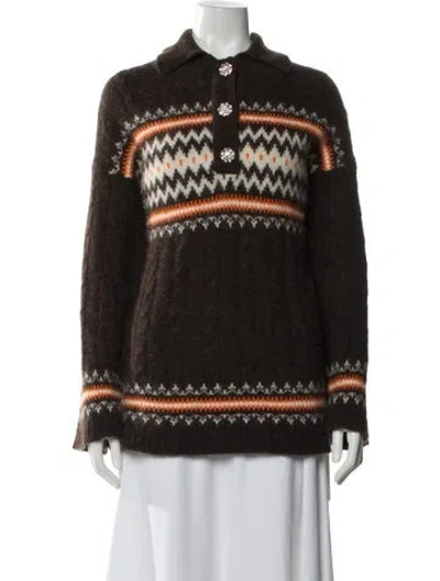 Pre-owned Ganni Alpaca Printed Sweater In Brown