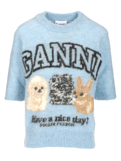 Ganni Alpaca Sweater T-shirt Light Blue