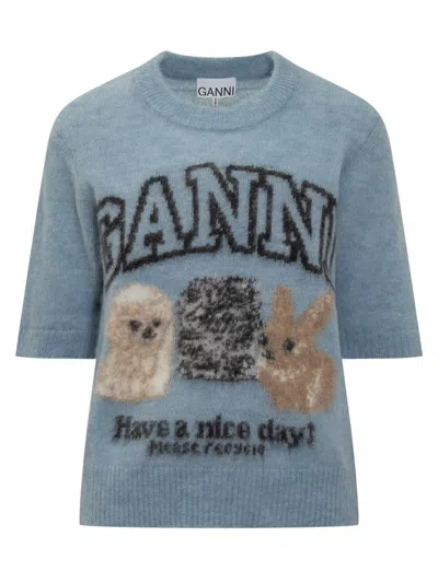 Ganni Alpaca T-shirt In Blue