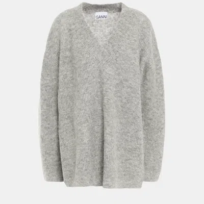 Pre-owned Ganni Alpaca V-neck Sweaters M In Grey