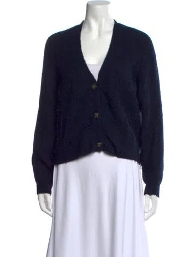 Pre-owned Ganni Alpaca V-neck Sweater In Blue