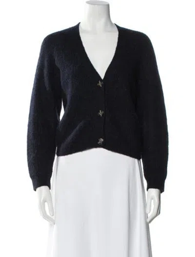 Pre-owned Ganni Alpaca V-neck Sweater In Blue