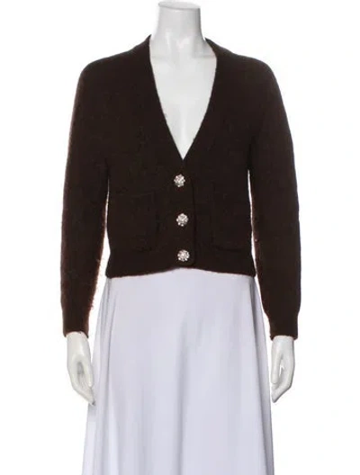 Pre-owned Ganni Alpaca V-neck Sweater In Brown