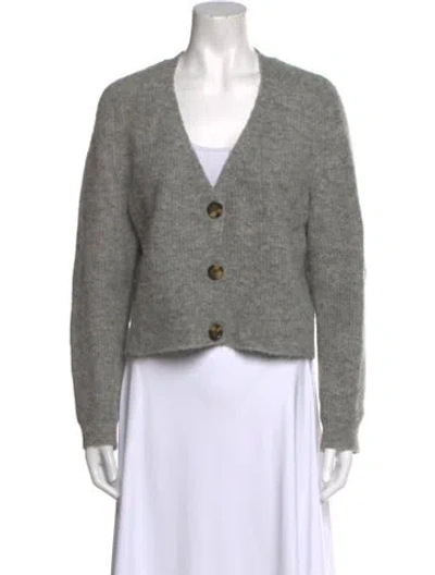 Pre-owned Ganni Alpaca V-neck Sweater In Gray