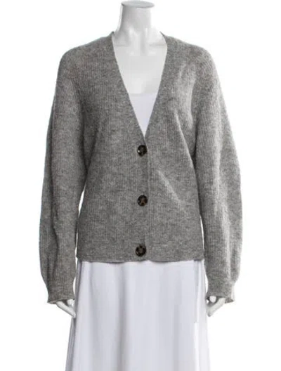 Pre-owned Ganni Alpaca V-neck Sweater In Gray