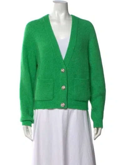 Pre-owned Ganni Alpaca V-neck Sweater In Green