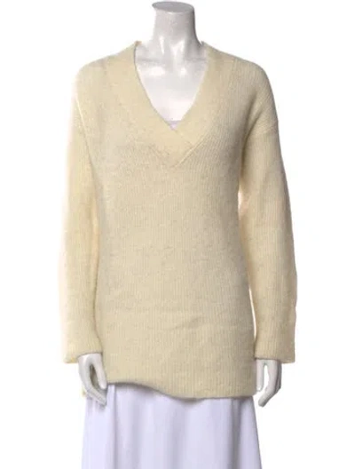Pre-owned Ganni Alpaca V-neck Sweater In Neutral