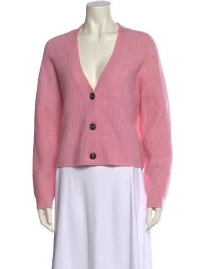 Pre-owned Ganni Alpaca V-neck Sweater In Pink