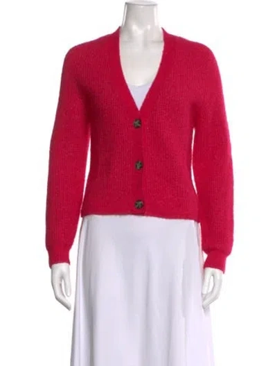 Pre-owned Ganni Alpaca V-neck Sweater In Pink