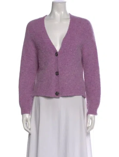 Pre-owned Ganni Alpaca V-neck Sweater In Purple