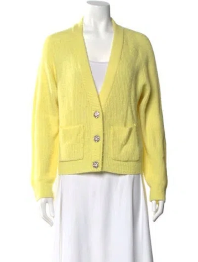 Pre-owned Ganni Alpaca V-neck Sweater In Yellow