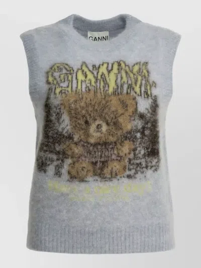 Ganni Alpaca Wool Vest In Gray