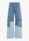 Ganni Womens Mid Blue Vintage Cutline Straight-leg High-rise Organic-denim Trousers In Blue