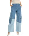 Ganni Womens Mid Blue Vintage Cutline Straight-leg High-rise Organic-denim Trousers In Blue