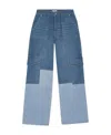 Ganni Womens Mid Blue Vintage Cutline Straight-leg High-rise Organic-denim Trousers In Blue