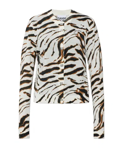 Ganni Tiger-print Cardigan In Neutral