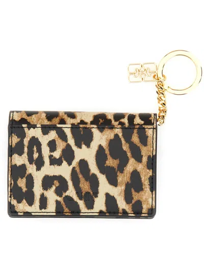 Ganni Animal Motif Recycled Leather Card Case In Multicolor