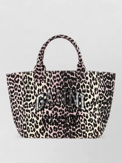 Ganni Animal Pattern Medium Tote Bag Top Handles In Animal Print