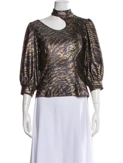 Pre-owned Ganni Animal Print Asymmetrical Blouse