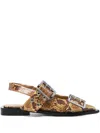 Ganni Brown Snake Feminine Buckle Flats In Neutrals
